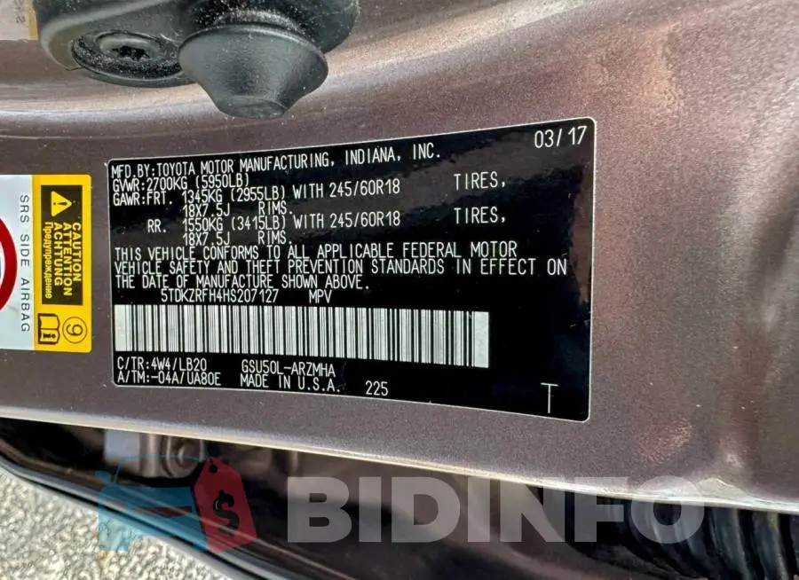 5TDKZRFH4HS207127 Photo# 14