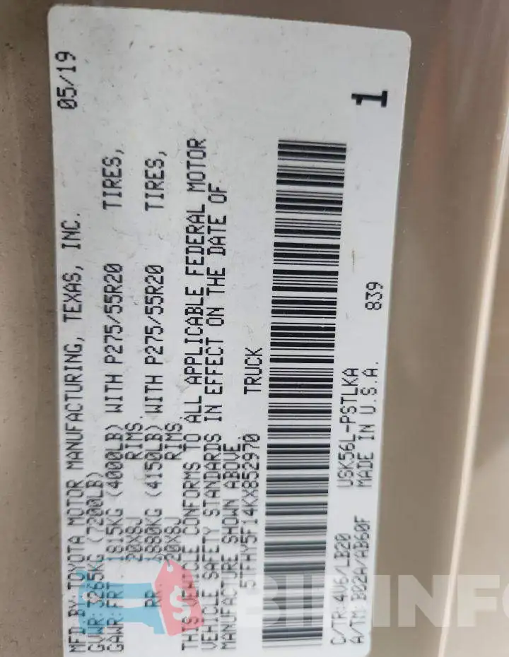 5TFHY5F14KX852970 Photo# 12
