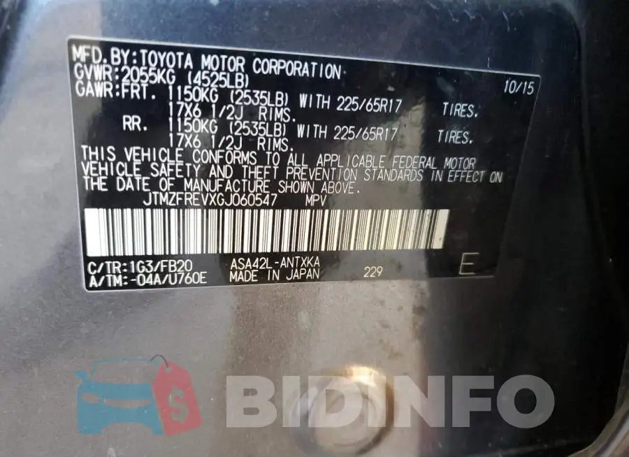 JTMZFREVXGJ060547 Photo# 12