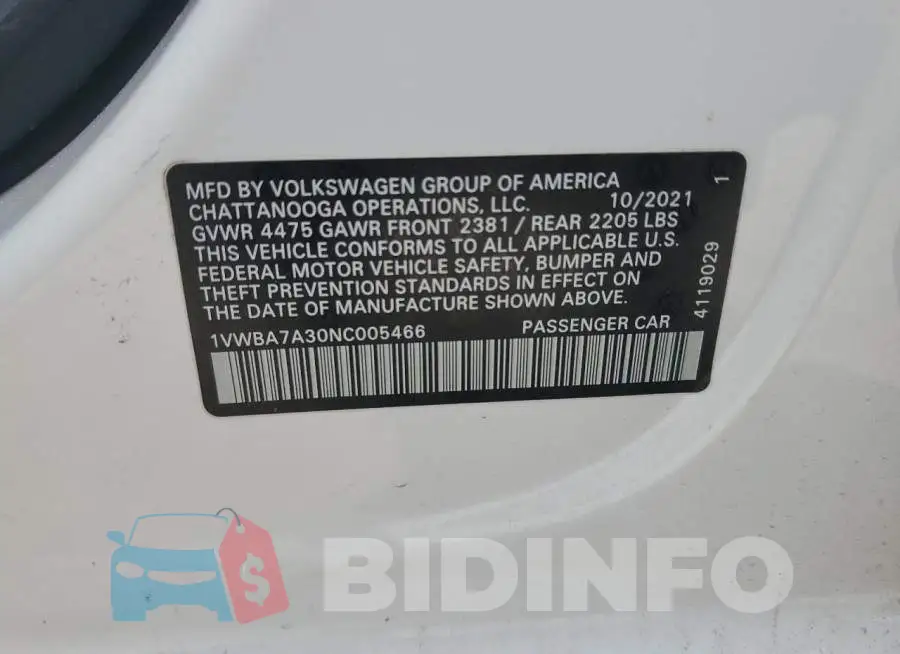 1VWBA7A30NC005466 Photo# 12