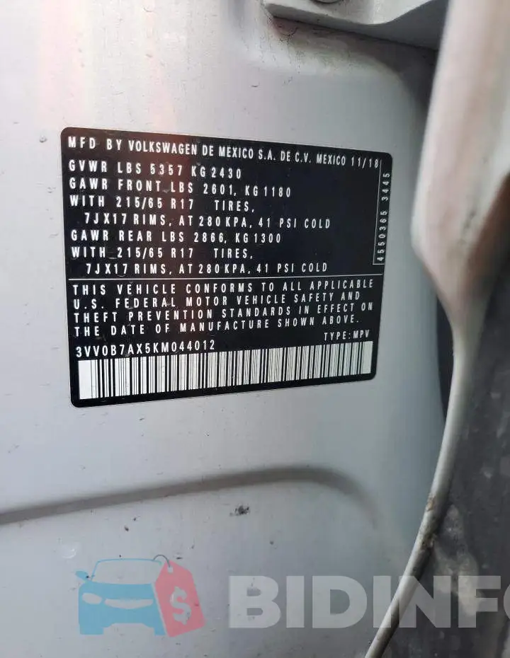 3VV0B7AX5KM044012 Photo# 14
