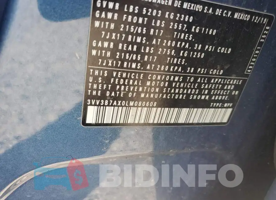3VV3B7AX0LM080608 Photo# 13