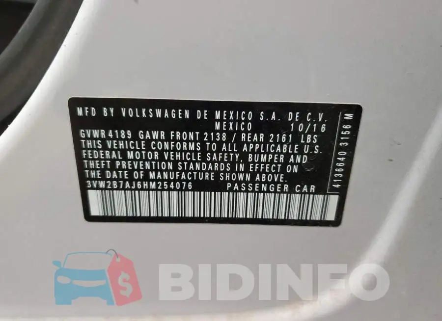 3VW2B7AJ6HM254076 Photo# 12