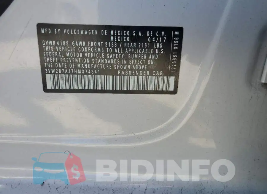 3VW2B7AJ7HM374341 Photo# 12