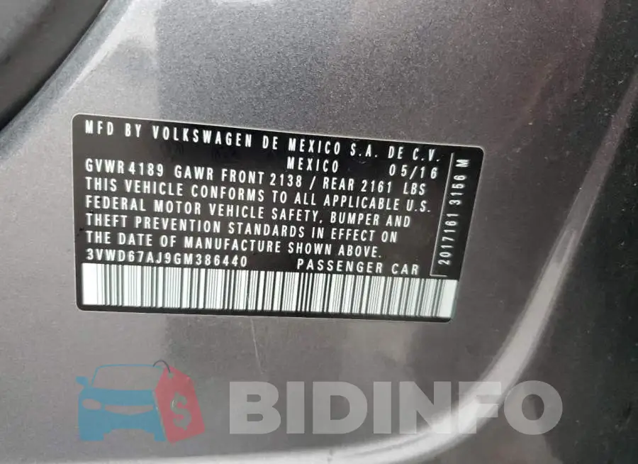 3VWD67AJ9GM386440 Photo# 12