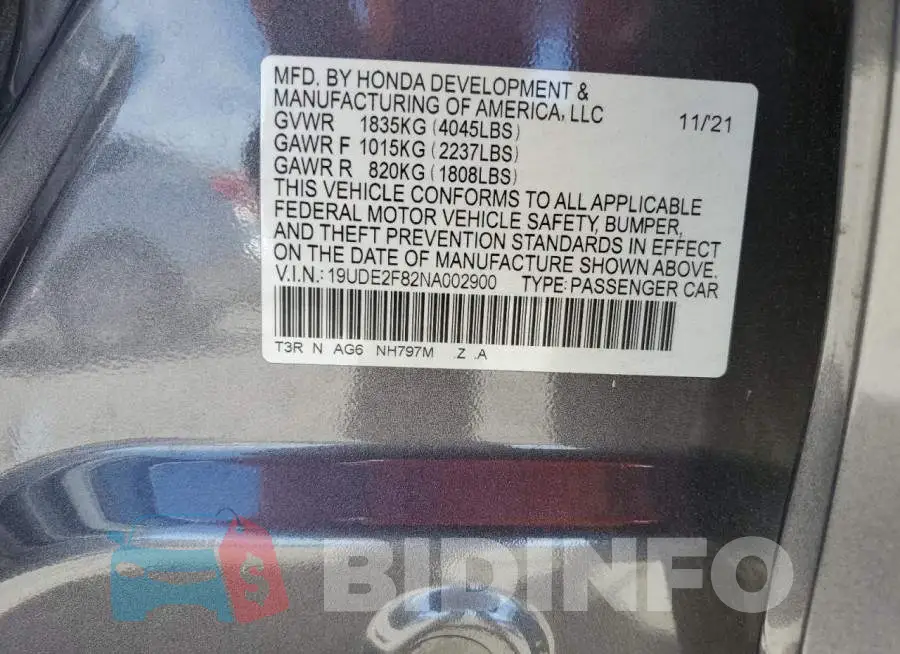 19UDE2F82NA002900 Photo# 12