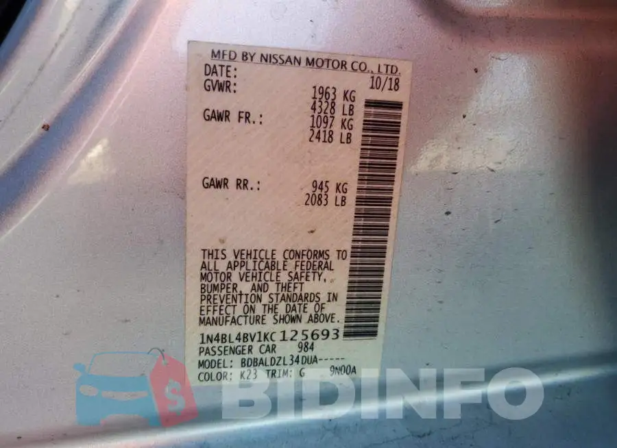 1N4BL4BV1KC125693 Photo# 12