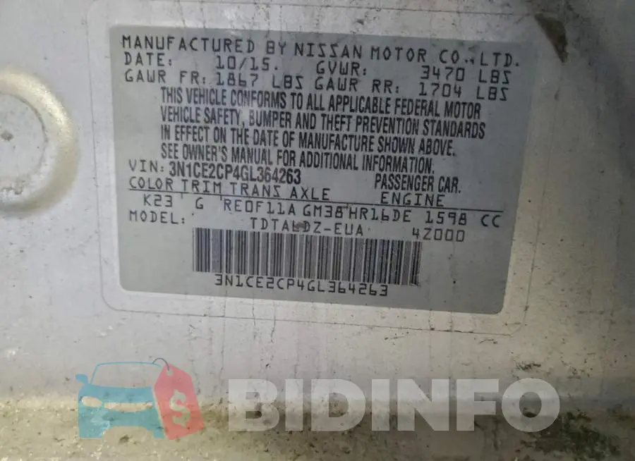 3N1CE2CP4GL364263 Photo# 12