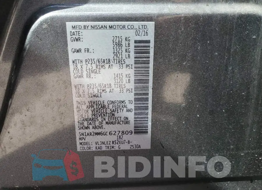 5N1AR2MM6GC627809 Photo# 13