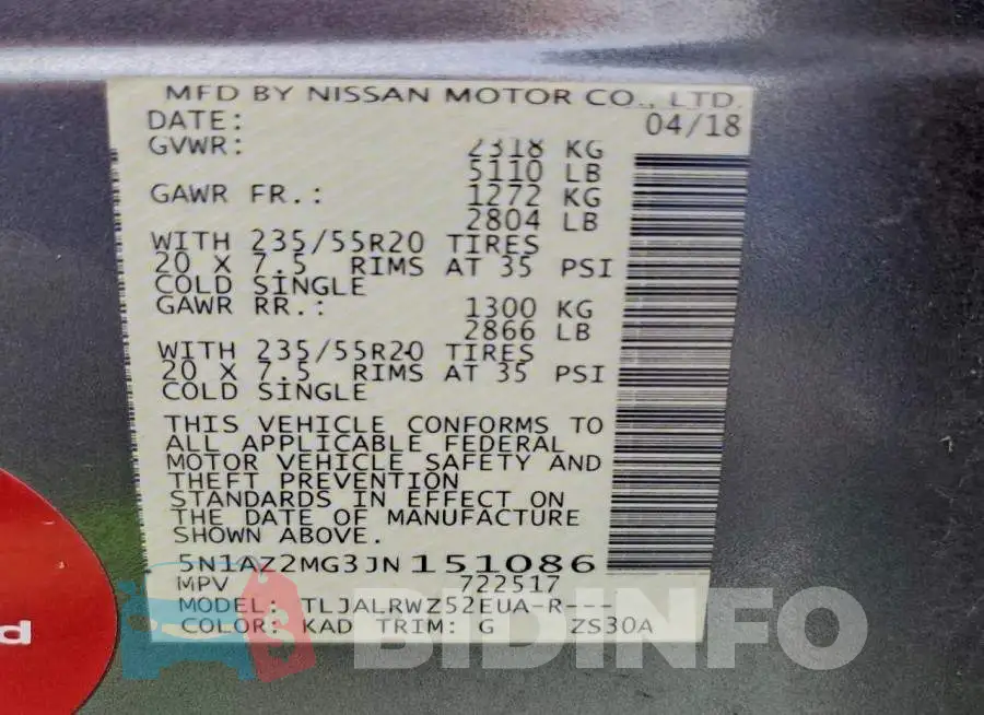5N1AZ2MG3JN151086 Photo# 13