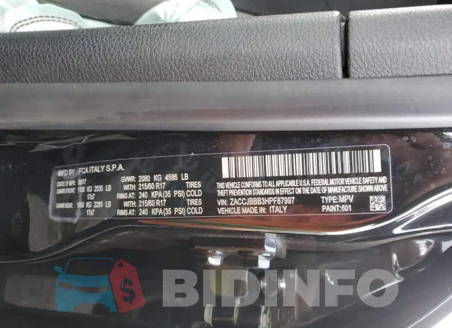 ZACCJBBB3HPF87997 Photo# 13