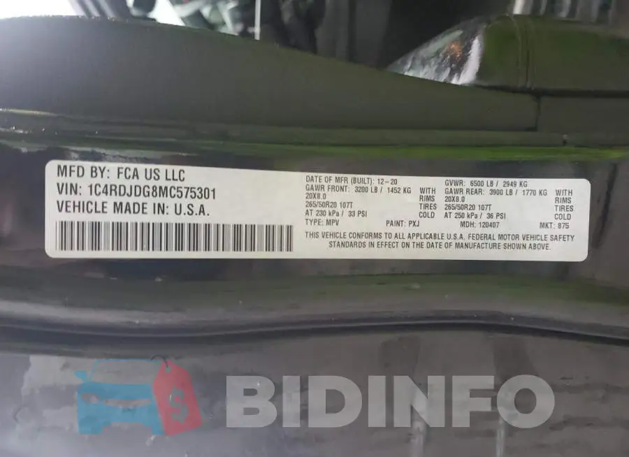 1C4RDJDG8MC575301 Photo# 13
