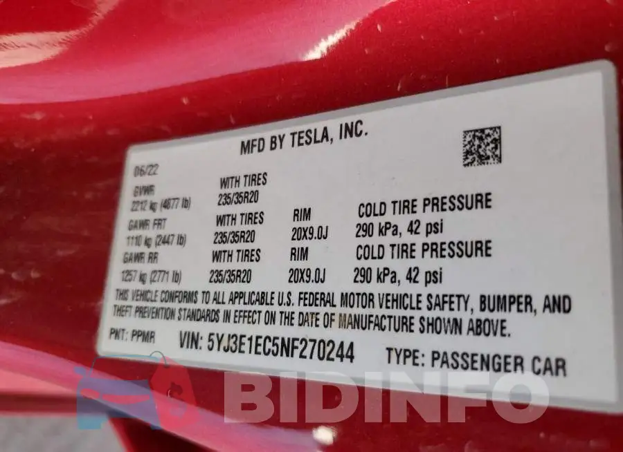 5YJ3E1EC5NF270244 Photo# 12