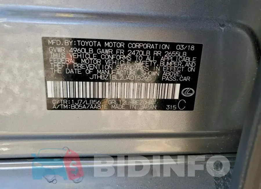 JTHBZ1BL2JA015265 Photo# 13