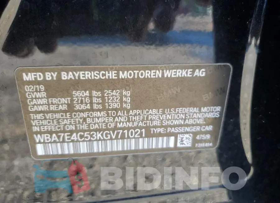 WBA7E4C53KGV71021 Photo# 13