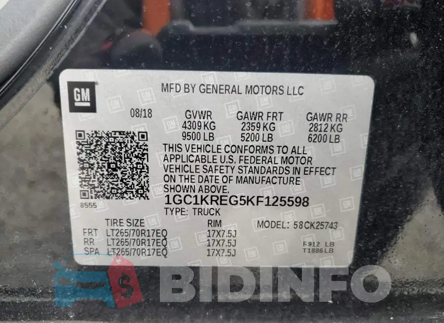 1GC1KREG5KF125598 Photo# 12