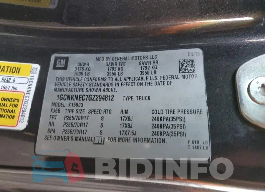 1GCNKNEC7GZ294812 Photo# 12