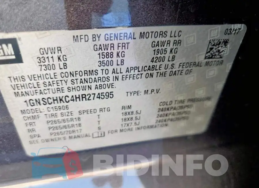 1GNSCHKC4HR274595 Photo# 13