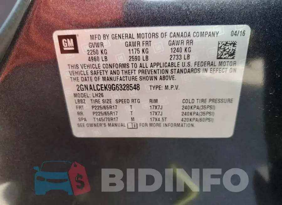 2GNALCEK9G6328548 Photo# 14