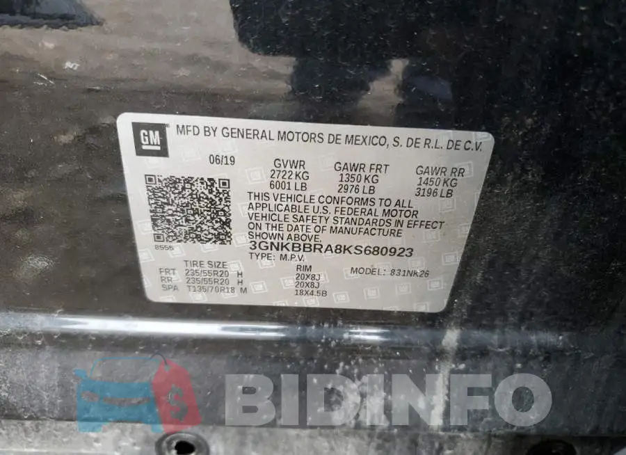3GNKBBRA8KS680923 Photo# 12