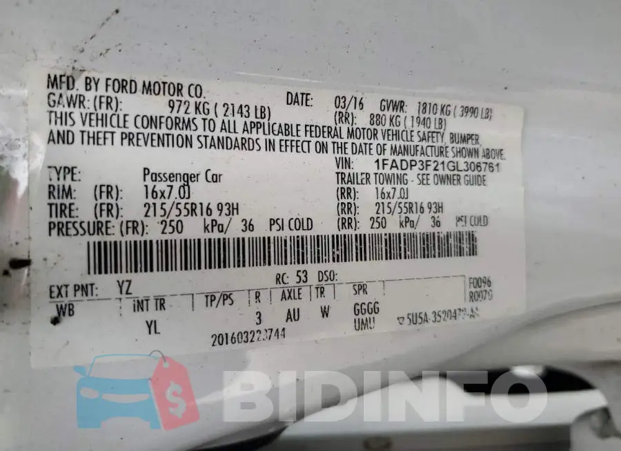 1FADP3F21GL306761 Photo# 12