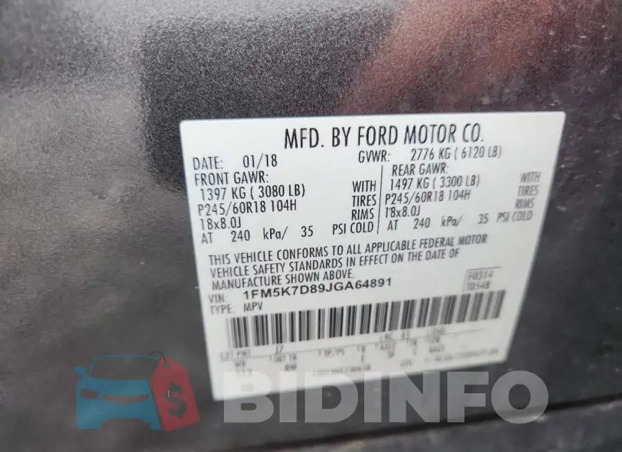 1FM5K7D89JGA64891 Photo# 13