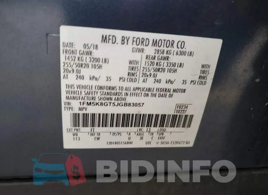 1FM5K8GT5JGB83057 Photo# 12