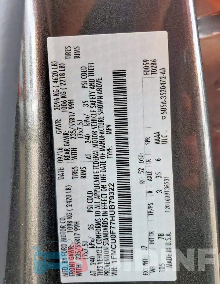 1FMCU0F77HUB79322 Photo# 13