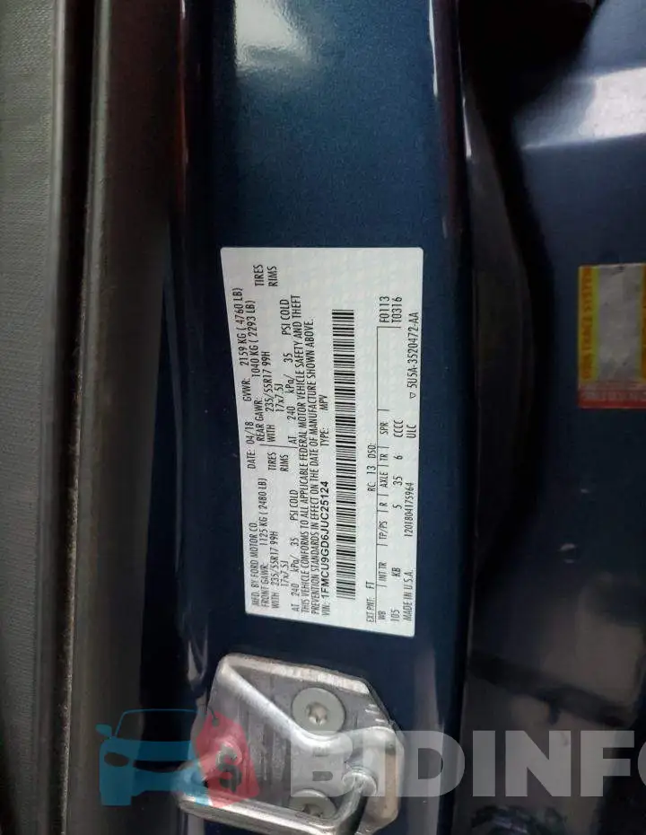 1FMCU9GD6JUC25124 Photo# 13