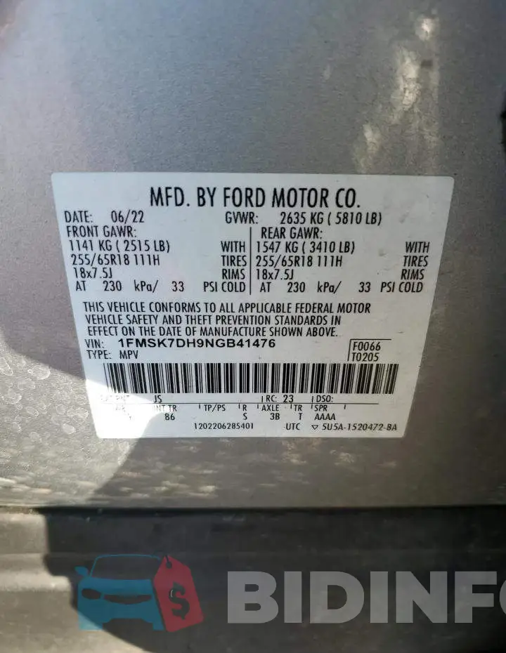 1FMSK7DH9NGB41476 Photo# 13