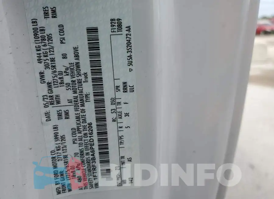 1FTRF3BA6PED16206 Photo# 13