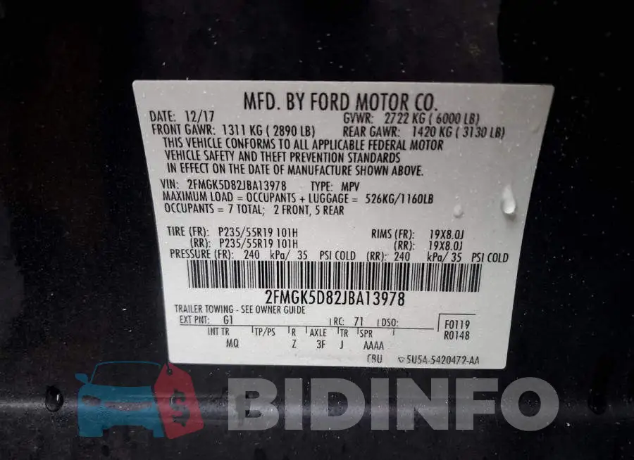 2FMGK5D82JBA13978 Photo# 13