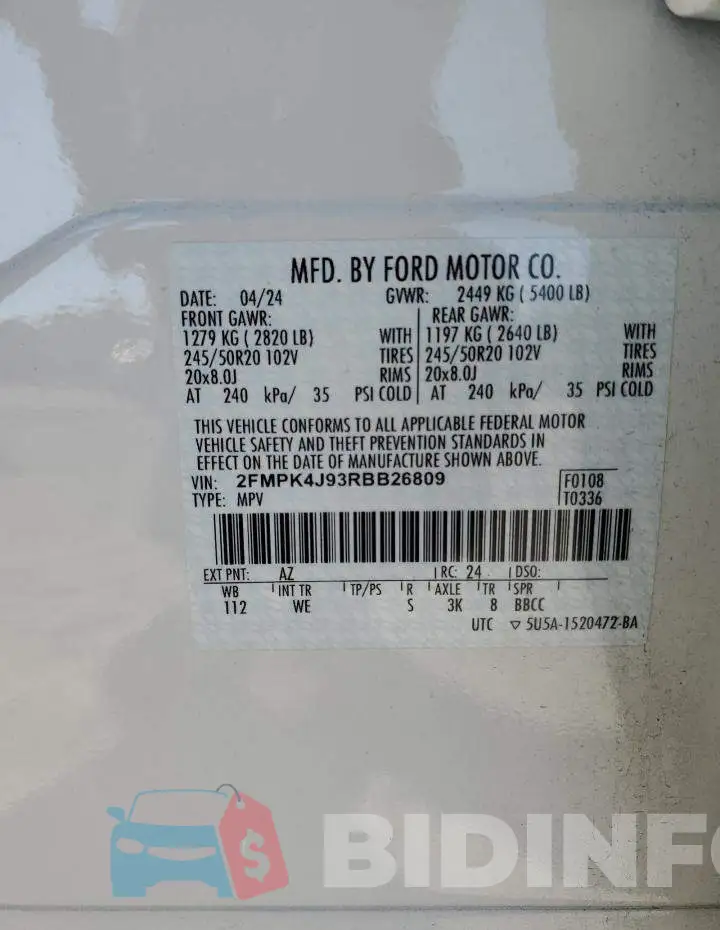 2FMPK4J93RBB26809 Photo# 14