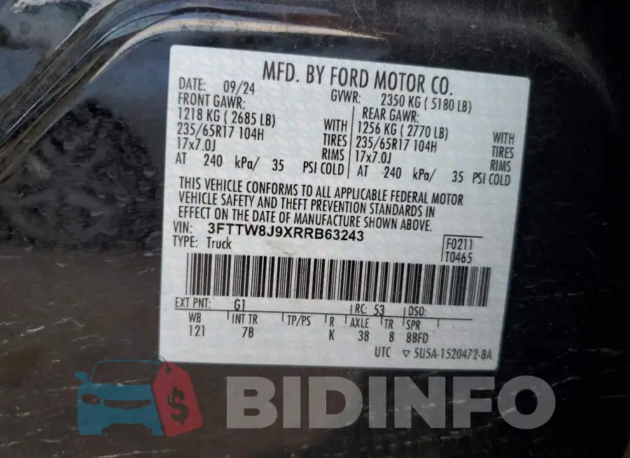 3FTTW8J9XRRB63243 Photo# 13