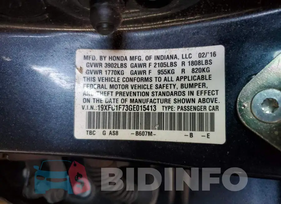 19XFC1F73GE015413 Photo# 12