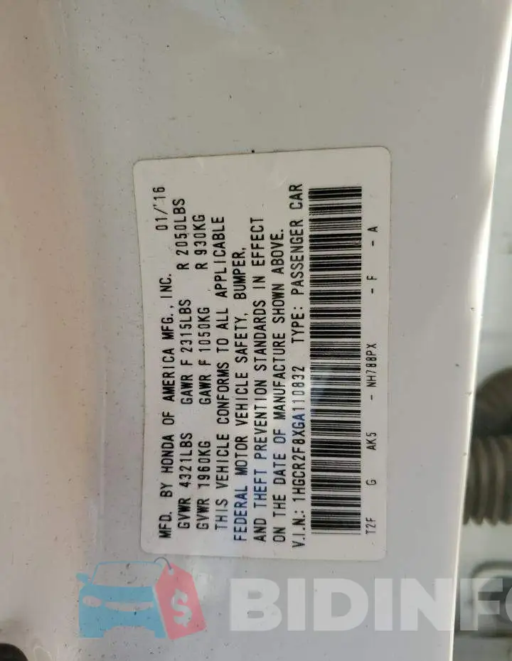 1HGCR2F8XGA110832 Photo# 12
