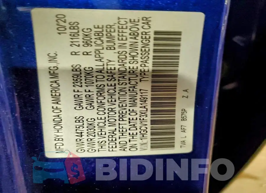 1HGCV1F3XLA149117 Photo# 12