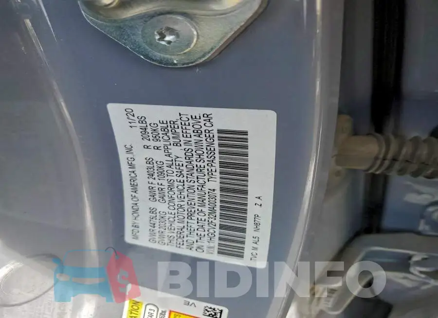 1HGCV2F32MA003074 Photo# 13