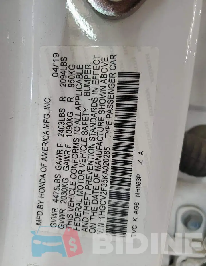 1HGCV2F35KA020285 Photo# 12