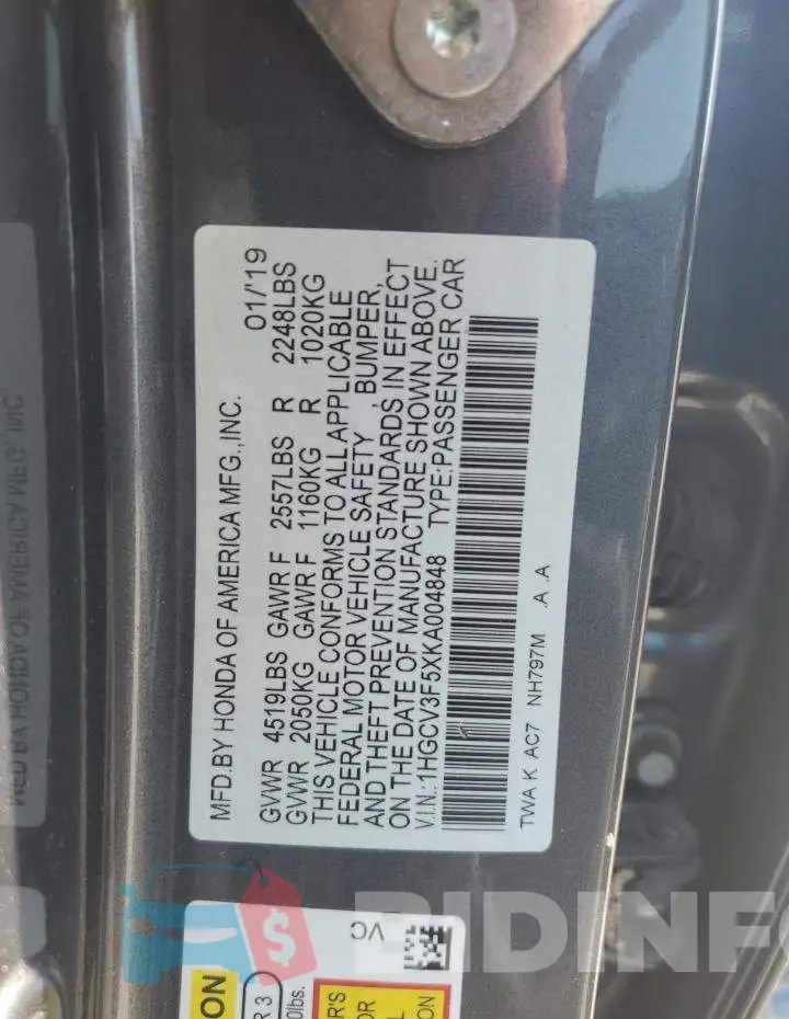 1HGCV3F5XKA004848 Photo# 12
