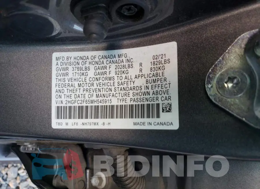 2HGFC2F65MH545915 Photo# 13