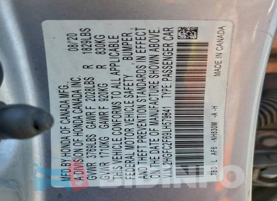 2HGFC2F69LH579841 Photo# 12