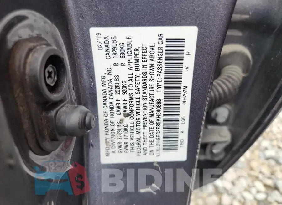 2HGFC2F85KH540888 Photo# 12