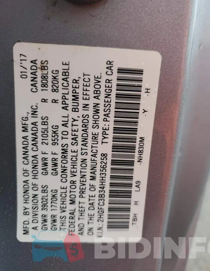 2HGFC3B34HH356258 Photo# 12