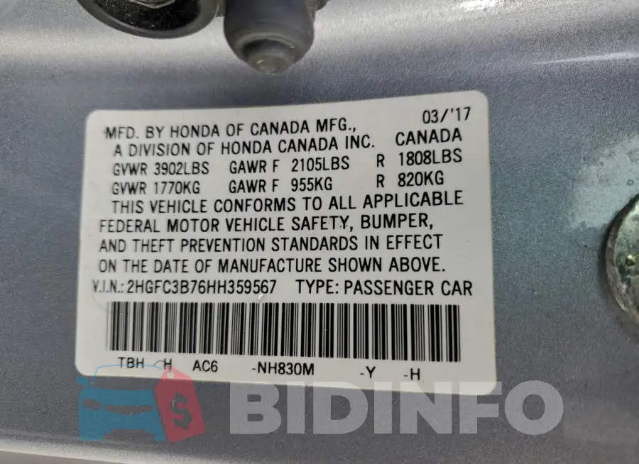 2HGFC3B76HH359567 Photo# 12