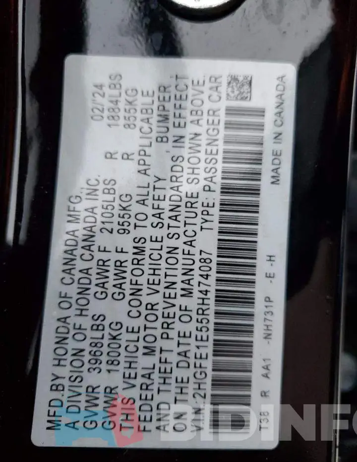 2HGFE1E55RH474087 Photo# 13