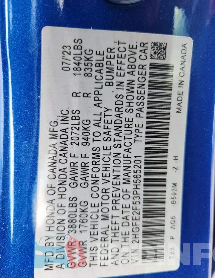 2HGFE2F53PH565201 Photo# 14