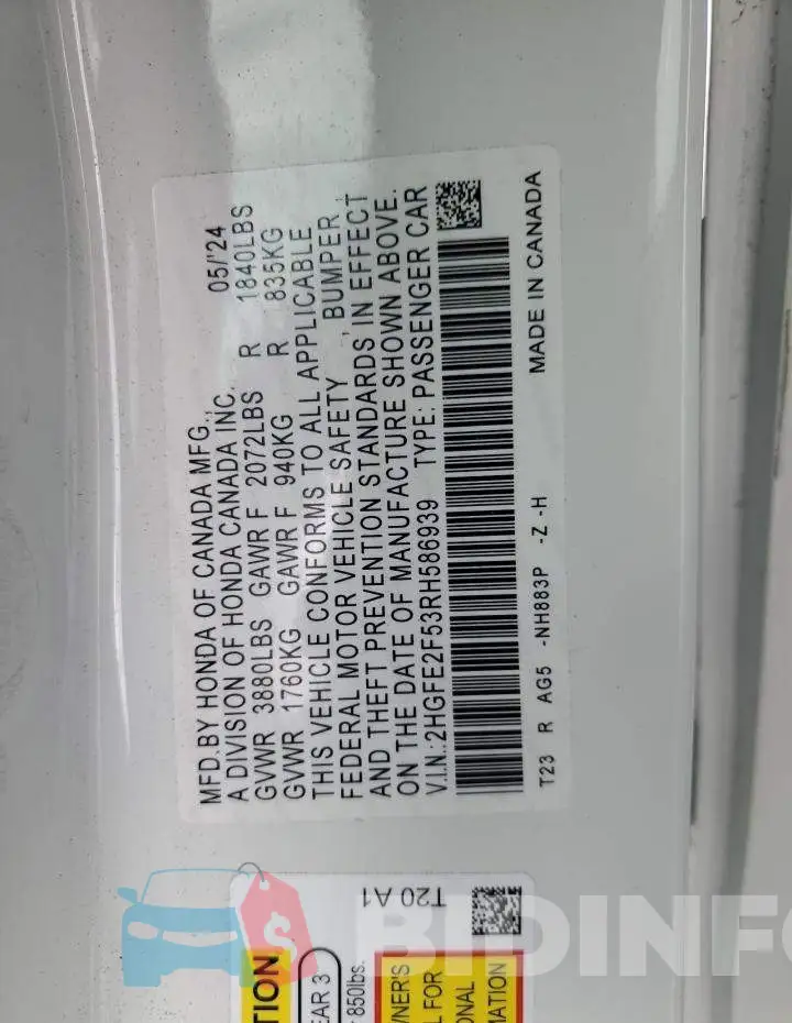 2HGFE2F53RH586939 Photo# 12