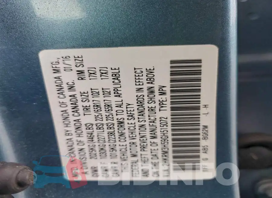 2HKRM3H59GH515072 Photo# 14
