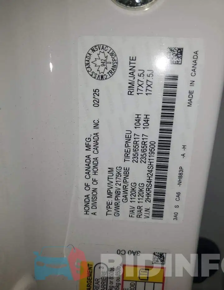 2HKRS4H24SH119500 Photo# 13